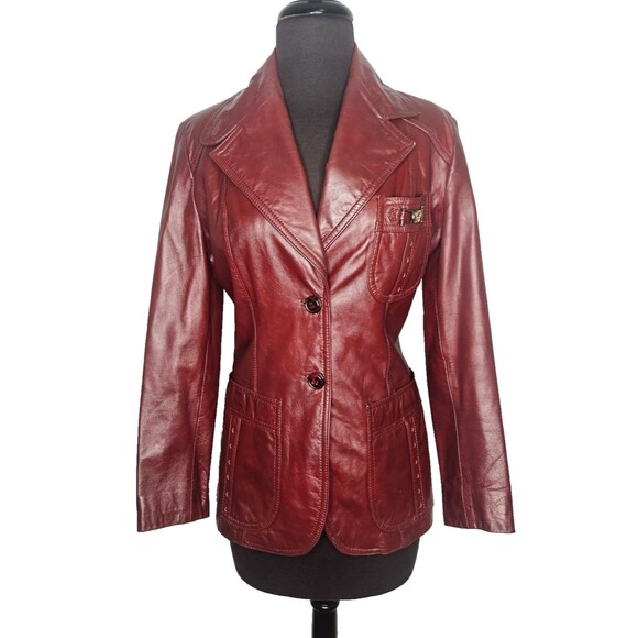 Vintage ETIENNE AIGNER Leather Jacket Blazer Women's 8 Burgundy Oxblood Retro - Picture 1 of 13